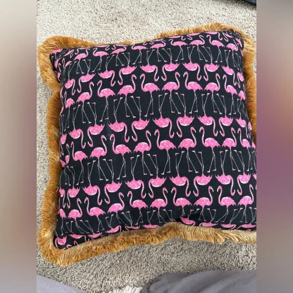 Pink Flamingo Accent Decorative Pillow with Fringe - Picture 2 of 4